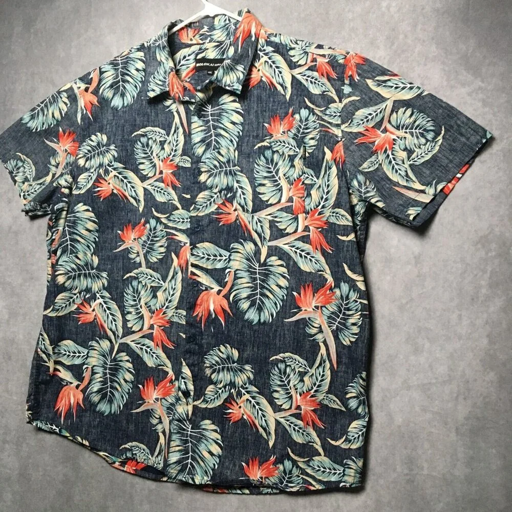 Molokai Surf Co Mens Floral Shirt size 2XL Short Sleeve Button Up Reverse‎